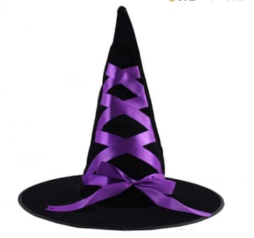 Halloween Prop Witch Black Velvet With Ribbon Hat Costume