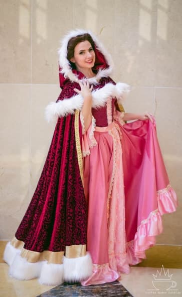 Belle Pink Snow Dress Cosplay Costume