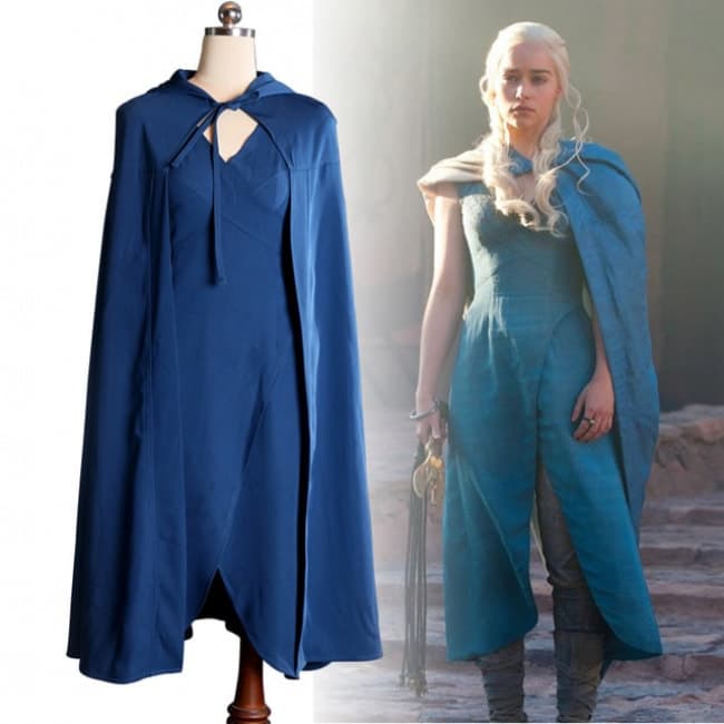 Daenerys Blue Dress Cape Cosplay Costume Games of Thrones Halloween ...