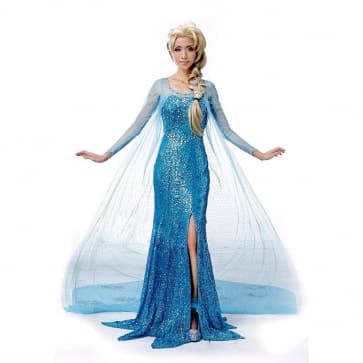 Disney Elsa Blue Dress Cosplay Outfit For Children and Adults Halloween Costume